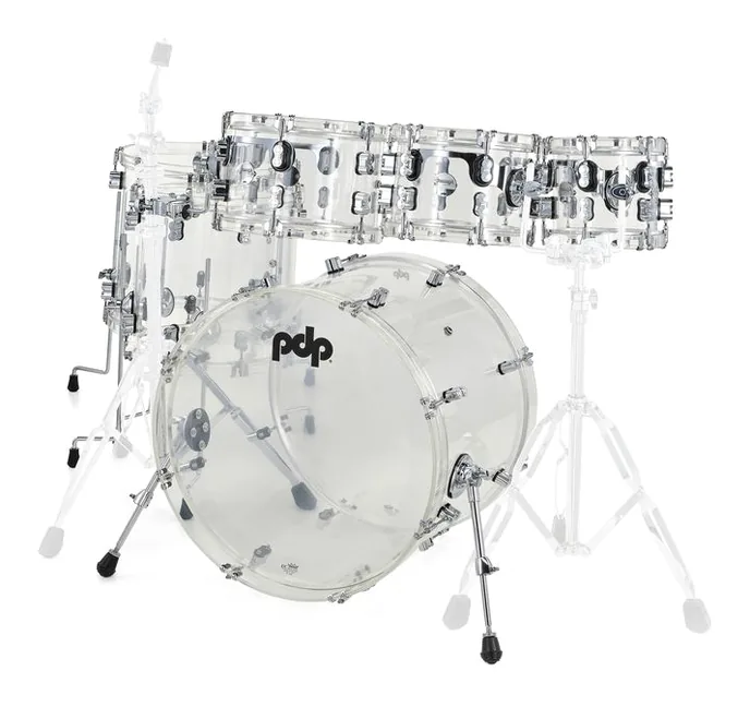 DW PDP Concept Clear Acrylic 6pc, vue de près, de face