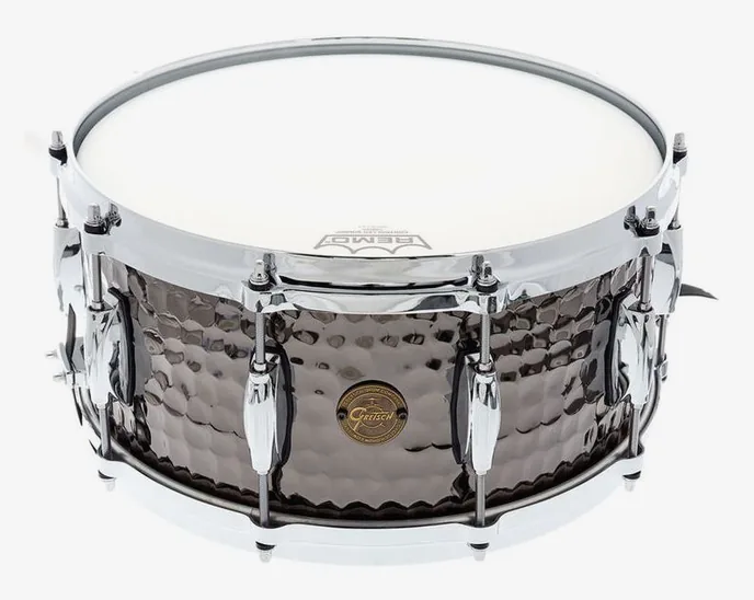 Gretsch Drums 14"x6,5" Black Hammered Snare, de face sur fond neutre