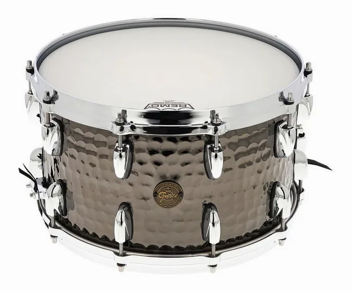 Gretsch Drums 14"x8" Black Hammered Snare, vue de près, de face