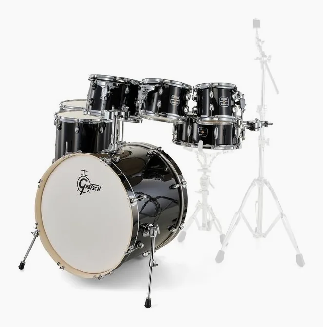 Gretsch Drums Energy Black Sparkle 7pcs Set, sur fond neutre