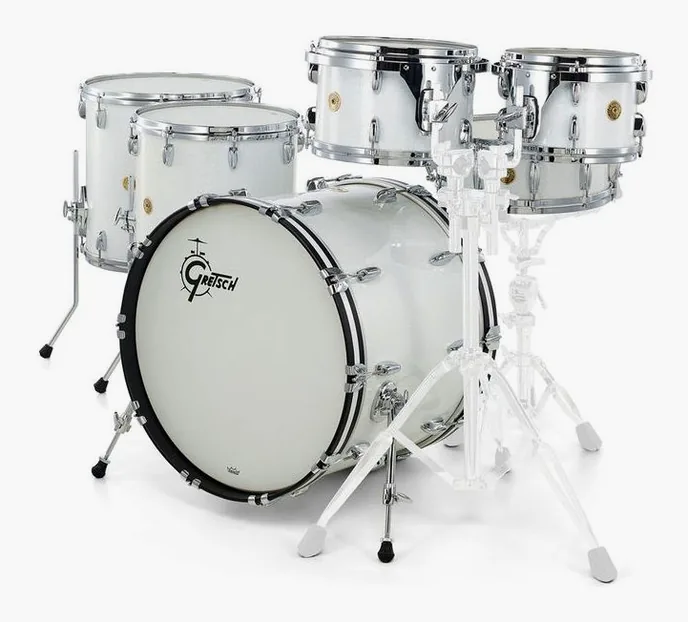 Gretsch Drums US Custom Rock Set White Glass, vue de près, de face