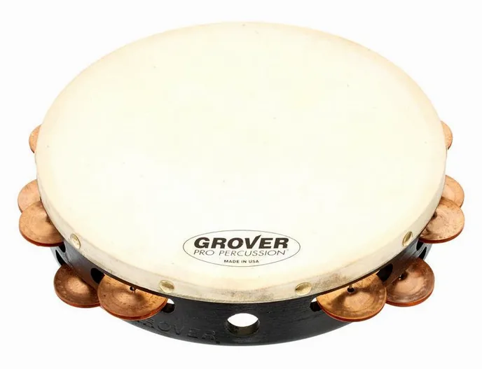 Grover Pro Percussion T2/PhBr Tambourine, de face sur fond neutre