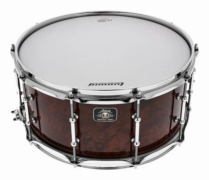 Ludwig 14"x6,5" Universal Walnut S., vue de près, de face