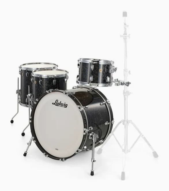 Ludwig Classic Maple 4pcs Ebony Pearl, de face sur fond neutre