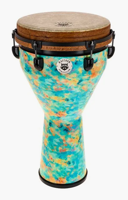 Raccoon 12" Jumbo Djembe - Turquoise, de face sur fond neutre