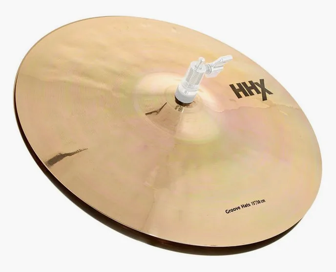 Sabian 15" HHX Groove Hi-Hat, de face sur fond neutre