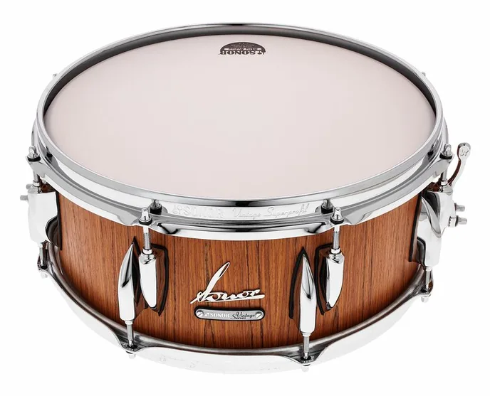 Sonor 14"x5,75" Vintage Snare Teak, vue de près, de face