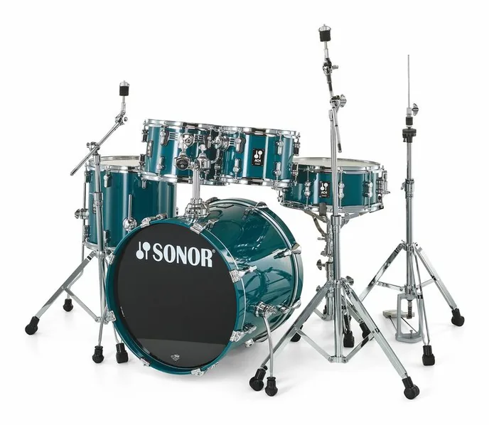 Sonor AQ1 Studio Set Caribbean Blue, de face sur fond neutre