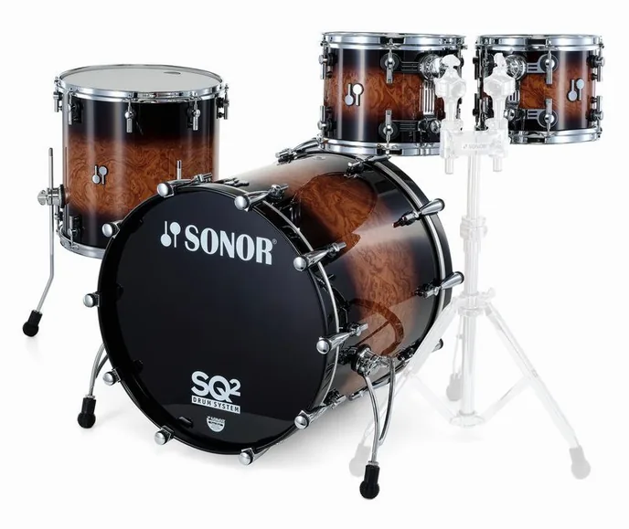 Sonor SQ2 Beech Walnut Brown Burst, de face sur fond neutre